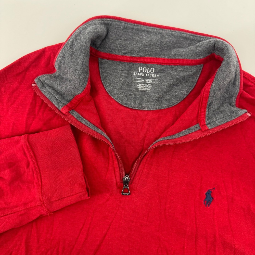 Polo Ralph Lauren Quarter-Zip Pullover Mens L Red Cotton Blend Long Sleeve 9104